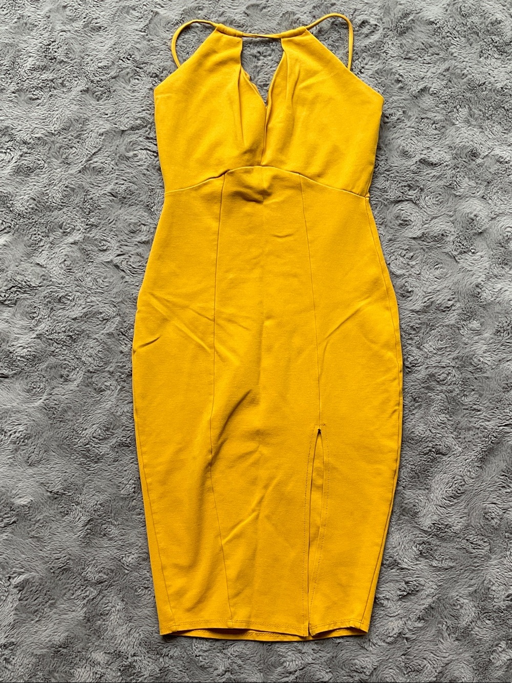 Sleeveless Mustard Yellow Bodycon Halter Dress